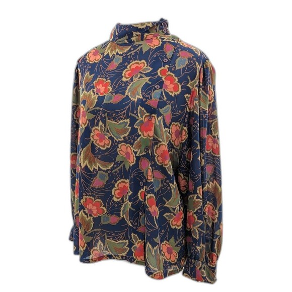 Poet by Nicola Vintage Navy Floral Side Button Up Collared Blouse Size Large - Picture 1 of 8